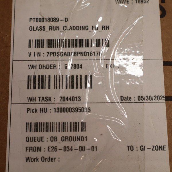 RIVIAN RIT RIS Door Glass Run Cladding Right Front 2022-2025